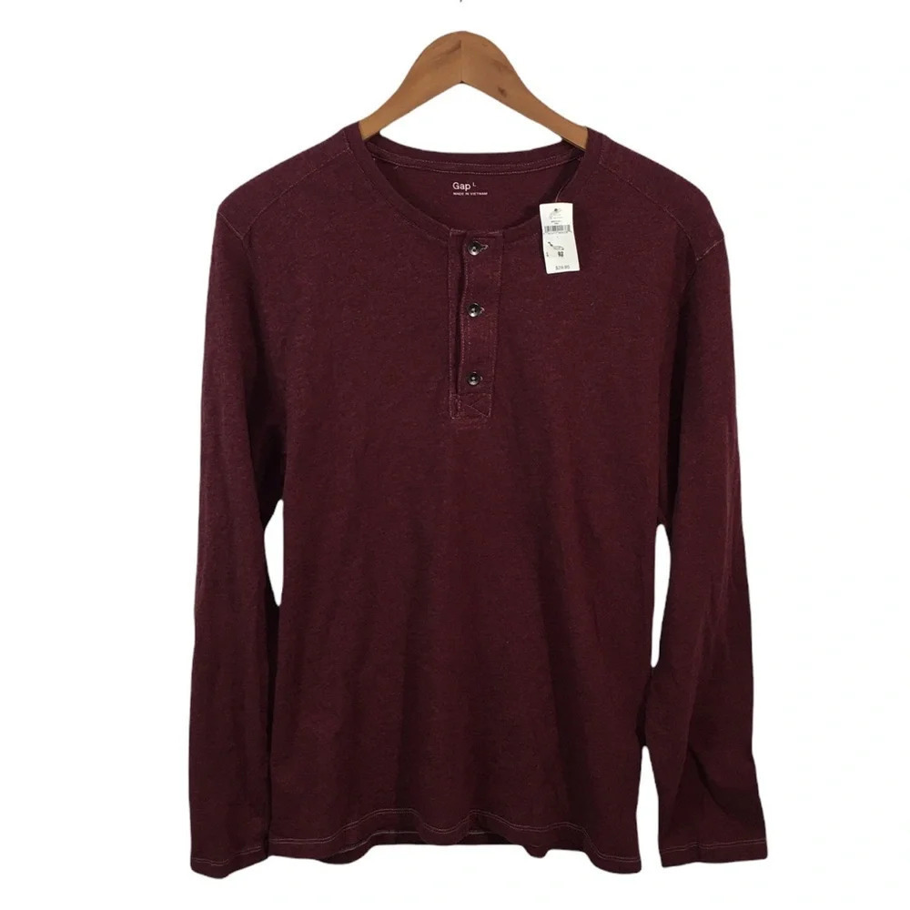 LS165 NWT Mens GAP Brand Trendy Long Sleeve Henley T Shirt L